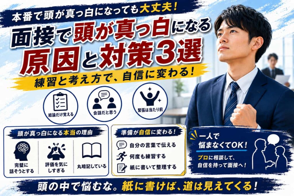 面接で頭が真っ白になる原因とは？本番で焦らないための対策3選