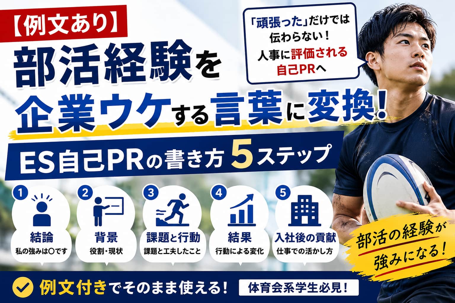 【例文あり】部活経験を企業ウケする言葉に変換!ES自己PRの書き方5ステップ